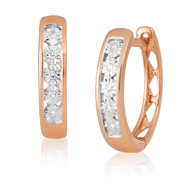 crystal earrings for women -9ct Rose Gold Diamond Hoop Earrings