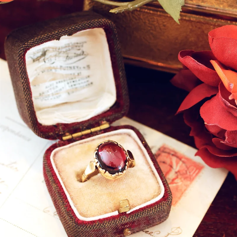 sterling silver promise rings for women -`Antique 14ct Gold Cabochon Garnet Ring