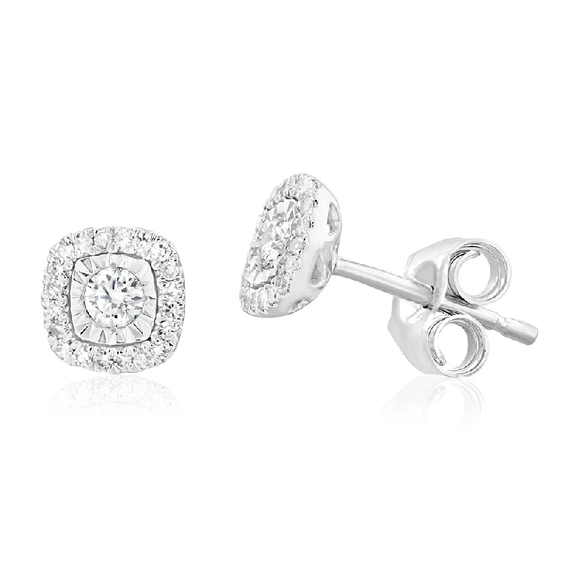 textured earrings for women -Luminesce Lab Grown 9ct White Gold 1/5 Carat Diamond Halo Stud Earrings