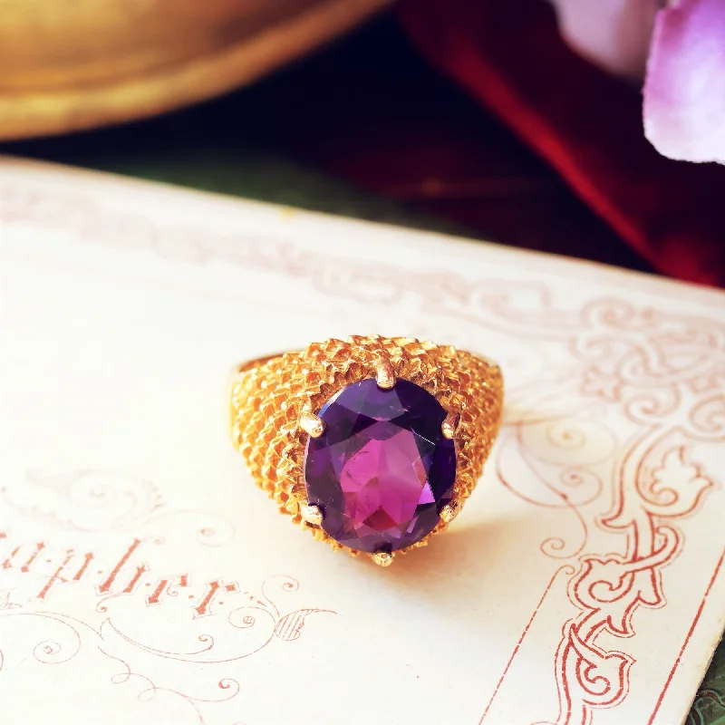 textured rings for women -Spectacular Vintage Date 1970 Amethyst Cocktail Ring