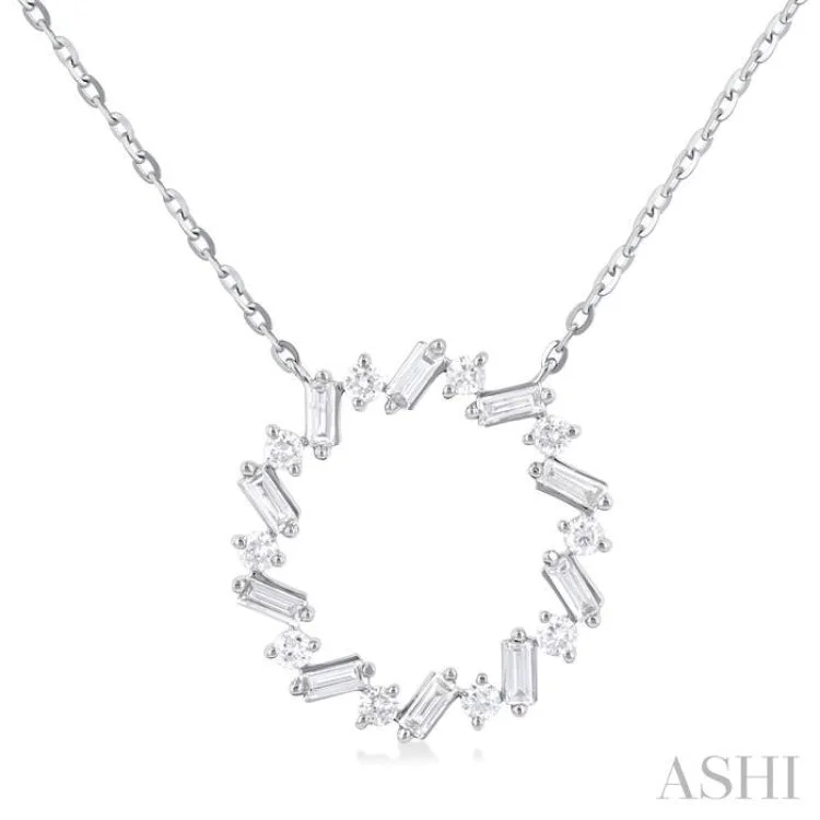 moon and star necklaces for women -3/8 ctw Circle Baguette and Round Cut Diamond Scatter Necklace in 10K White Gold