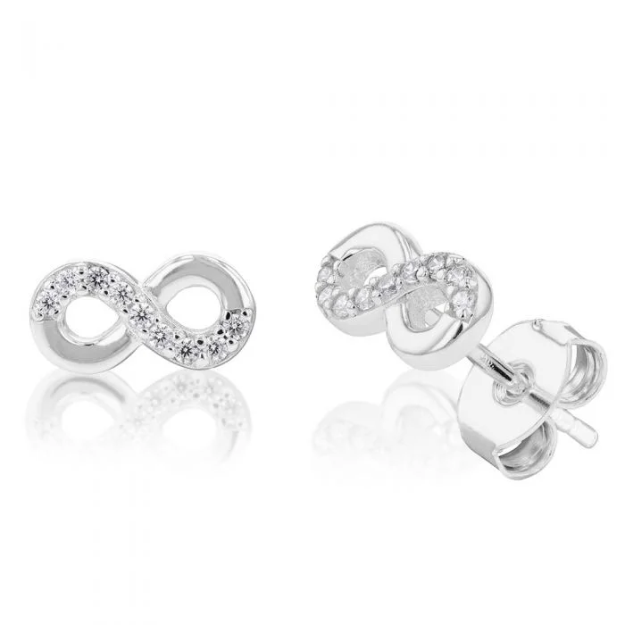 animal-shaped earrings for women -Sterling Silver Cubic Zirconia Infinity Stud Earrings