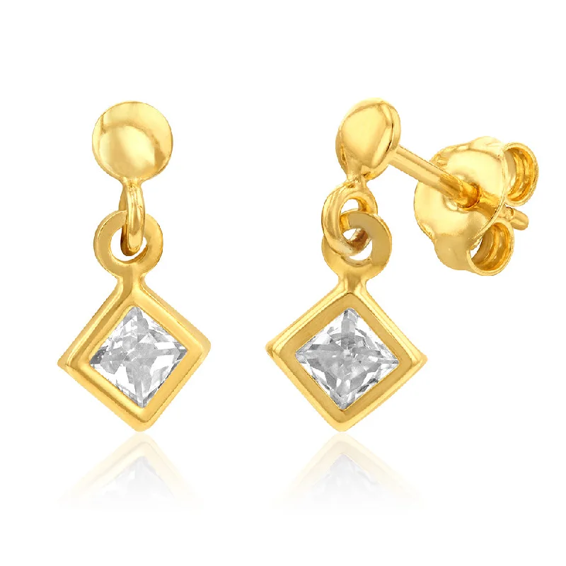 designer earrings for women -9ct Yellow Gold Silverfilled Cubic Zirconia Diamond Shaped Drop Earrings