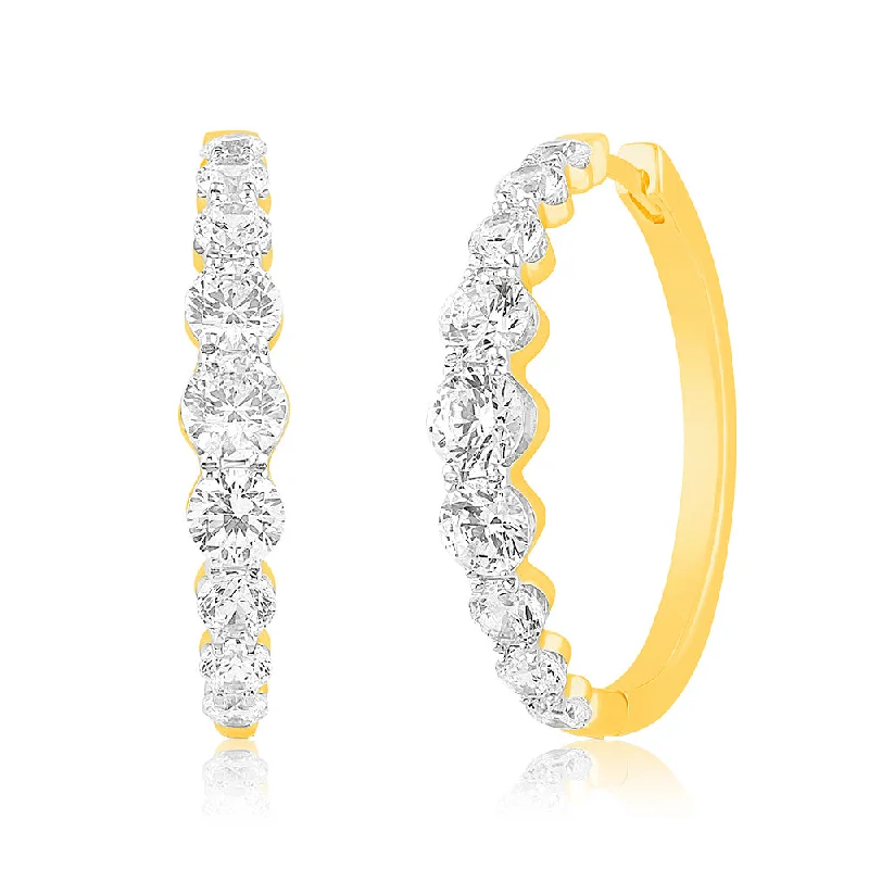 black earrings for women -Luminesce Lab Grown 10ct Yellow Gold Hoop Earrings in 3 Carat Diamond