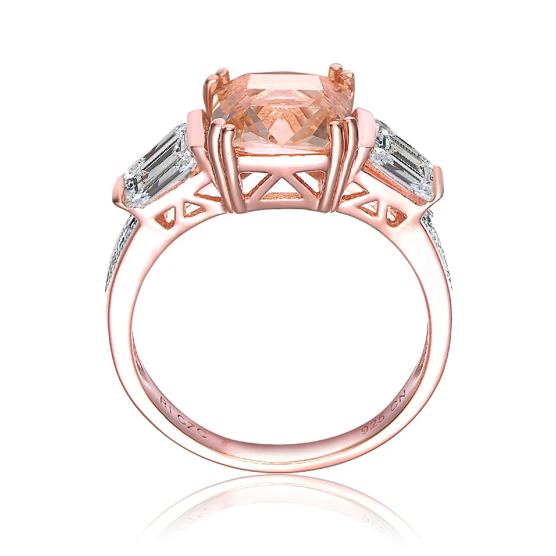 sapphire rings for women -Rose Gold Overlay Champagne Cubic Zirconia Solitaire Last Pair Ring