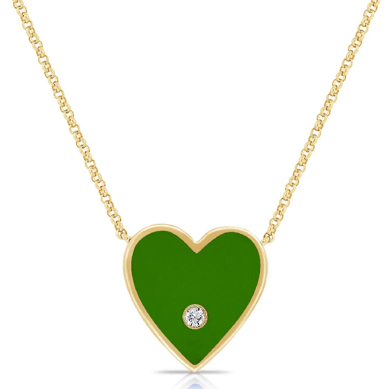 mother of pearl necklaces for women -Green Heart Chain with Diamonds