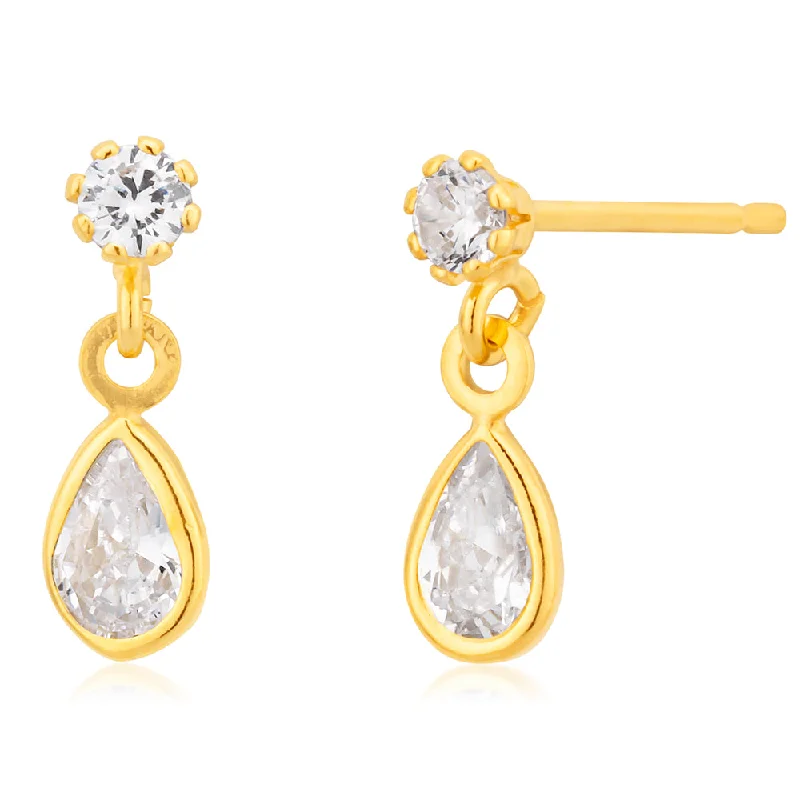 engraved earrings for women -9ct Gold Filled Cubic Zirconia Drop Stud Earrings