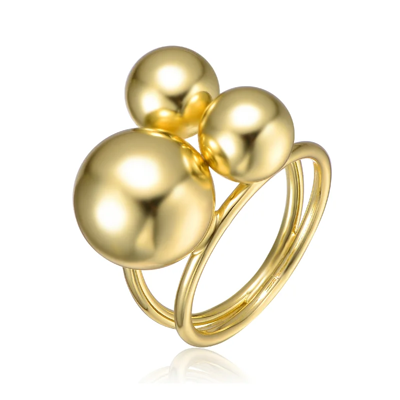 oval rings for women -Sterling Silver 14K Gold Plated Triple Sphere Ring with Interlocking Bands