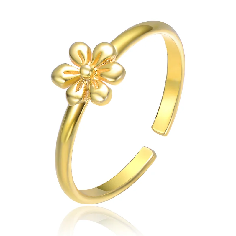 moonstone rings for women -Children's 14k Gold Plated Daisy on Top Adjustable Ring