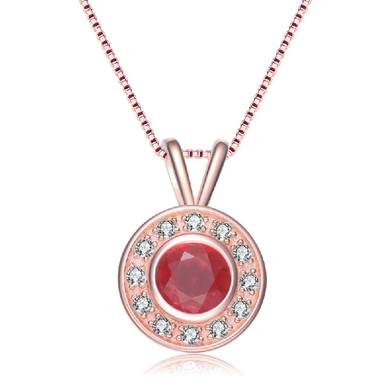 pendant necklaces for women -Noelle Red Round Rose Gold Pendant