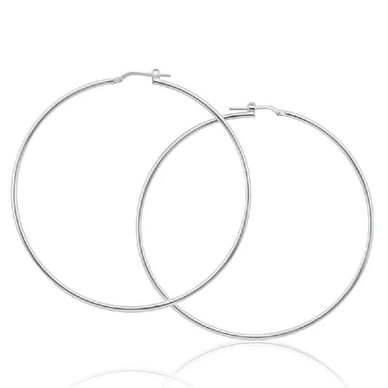 small hoop earrings for women -Sterling Silver Plain 65mm Hoop Earrings