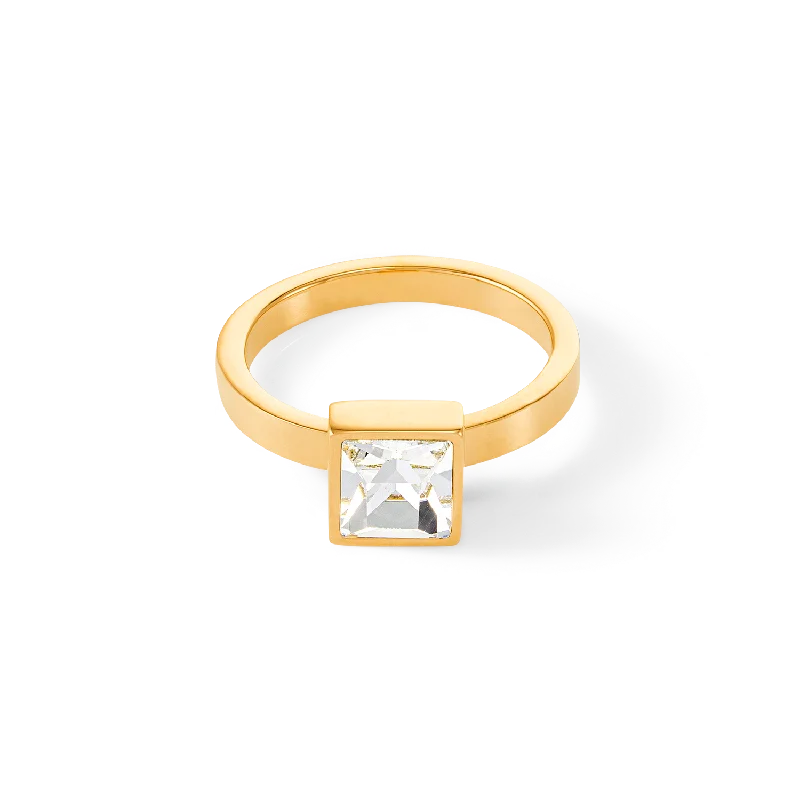 ring sets for women -Brilliant Square big ring gold crystal