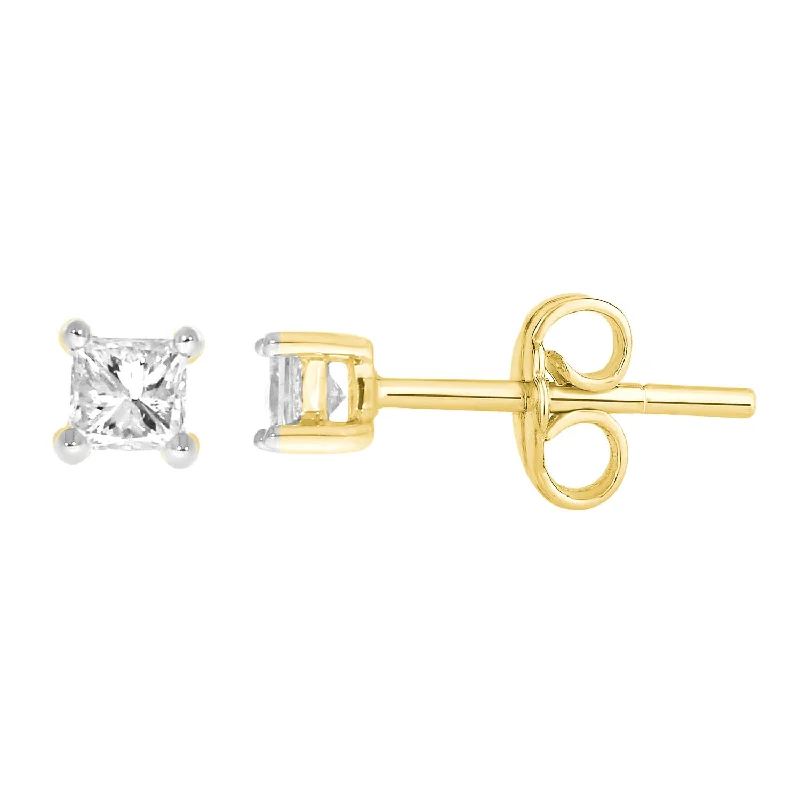 titanium earrings for women -9ct Yellow Gold  0.15 Carat Princess Diamond Stud Earrings