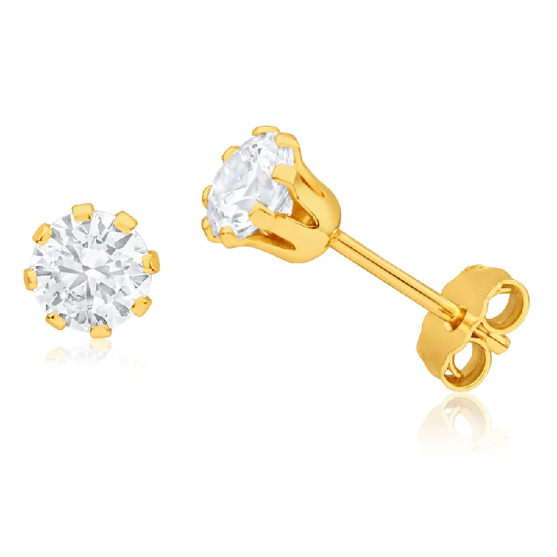 minimalist earrings for women -9ct Yellow Gold Silver Filled Cubic Zirconia 5mm Stud Earrings