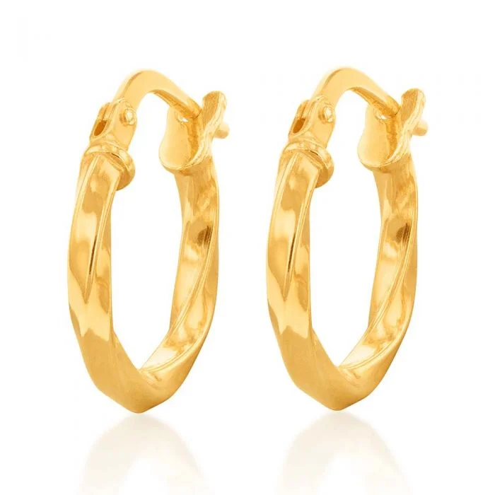 double hoop earrings for women -9ct Yellow Gold Silver Filled Twist 10mm Hoop Earrings