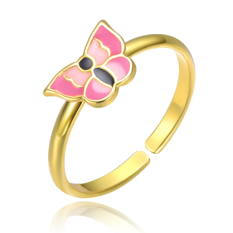 resin rings for women -Children's 14k Gold Plated Enamel Butterfly Adjustable Ring