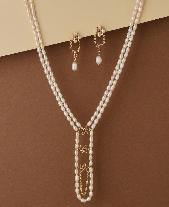 crystal necklaces for women -Floral Real Pearl Necklace Set