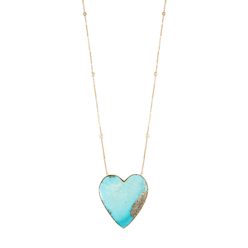 silver necklaces for women -X-LARGE TURQUOISE HEART DIAMOND NECKLACE