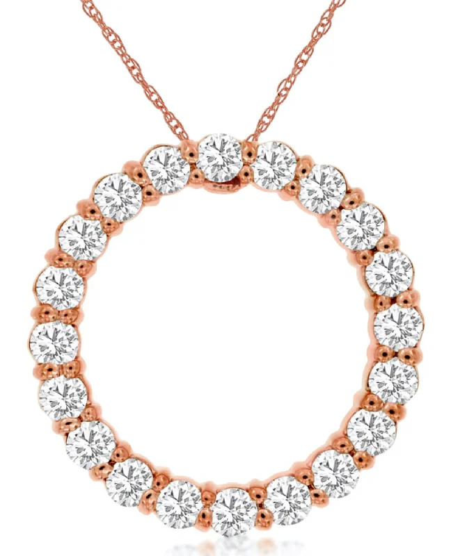 waterfall necklaces for women -Rose Gold Diamond Circle Pendant (1.00 carat stones)