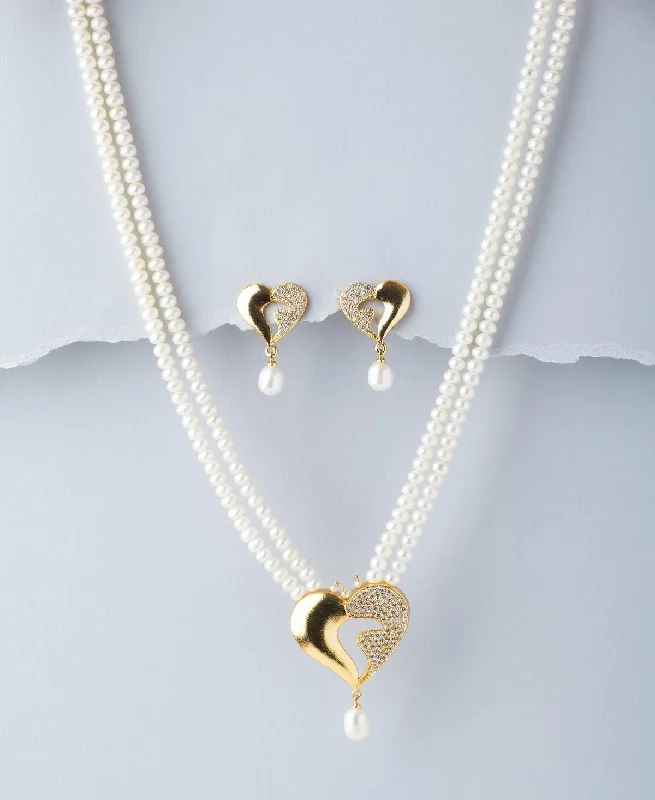 minimalist necklaces for women -Heart Real Pearl Necklace Set