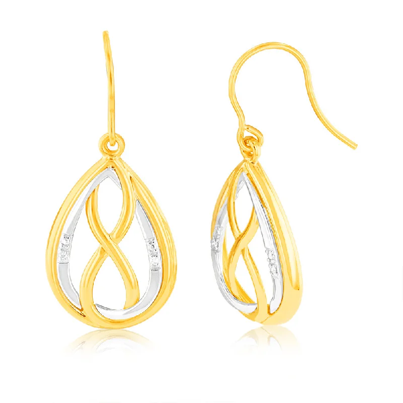 bar earrings for women -Infinity in Oval Shaped Drop Diamond Earrings in 9ct Yellow Gold