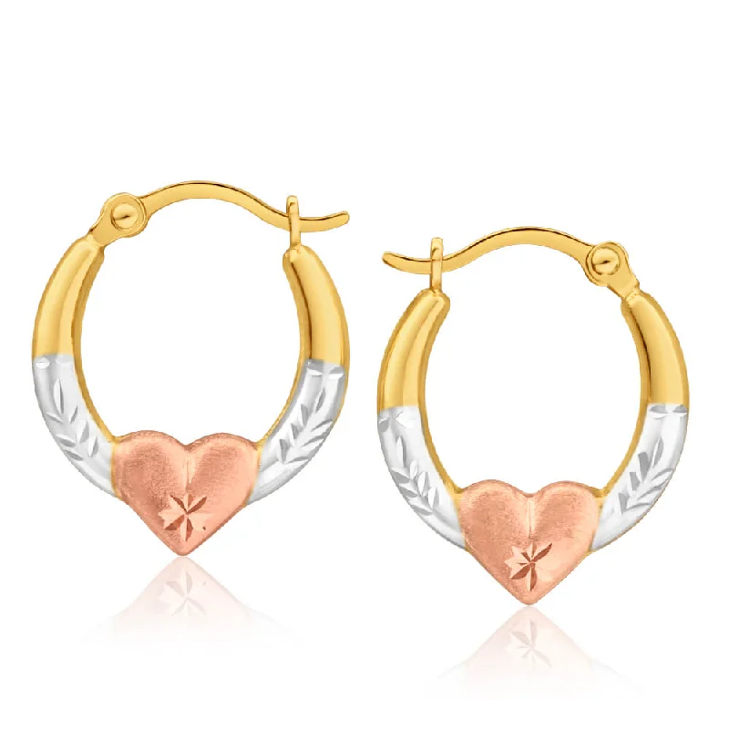 teardrop earrings for women -9ct Yellow Gold Silver Filled Three Tone Heart Hoop Earrings