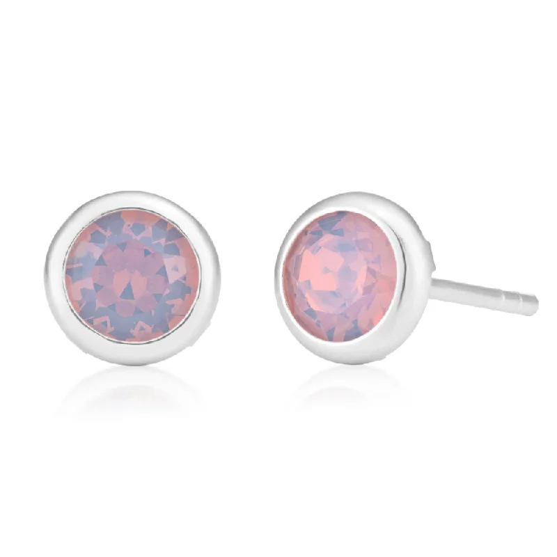 gemstone earrings for women -Sterling Silver Swarovski Light Pink Crystal Stud Earrings