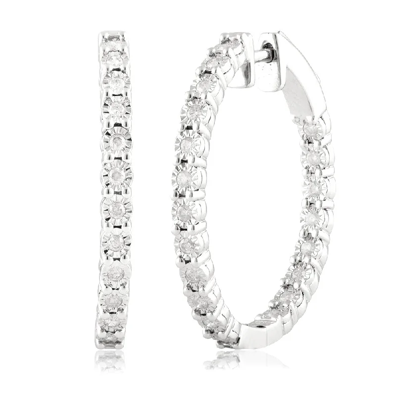 fancy earrings for women -1/2 Carat Diamond Hoop Earrings in Sterling Silver