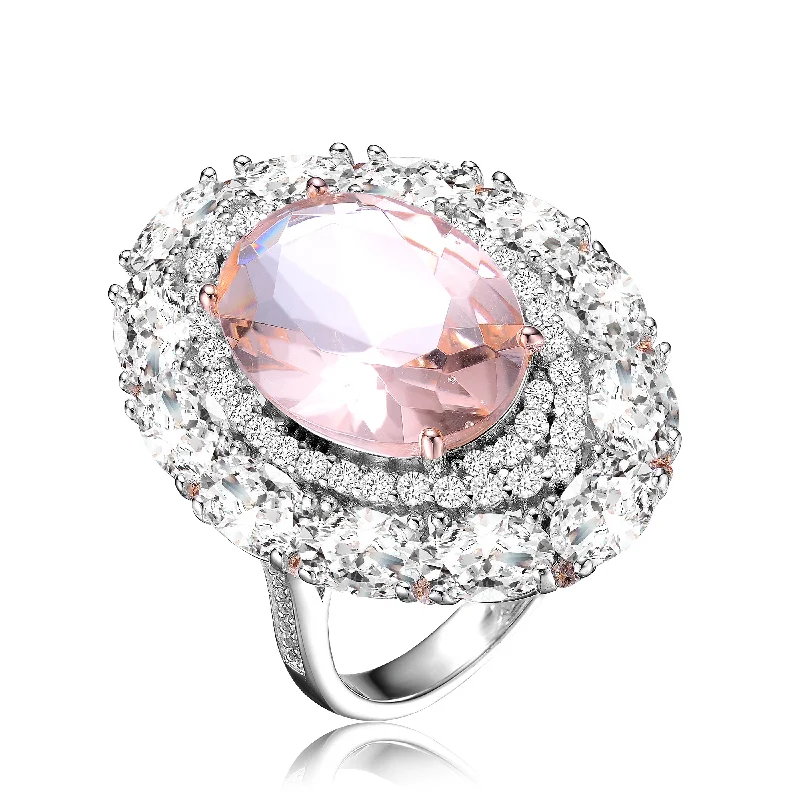 cubic zirconia rings for women -Montfort Morganite Pink Halo Limited Edition Ring