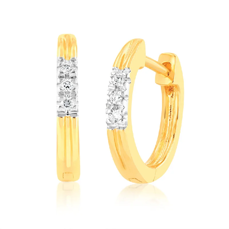 sterling silver earrings for women -Luminesce Lab Grown 9ct Yellow Gold 6 Diamonds Hoop Earrings