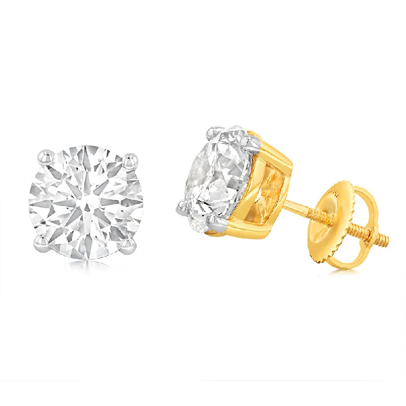 screw back earrings for women -Luminesce Lab Grown 4 Carat Solitaire Diamond Stud Earrings in 14ct Yellow Gold