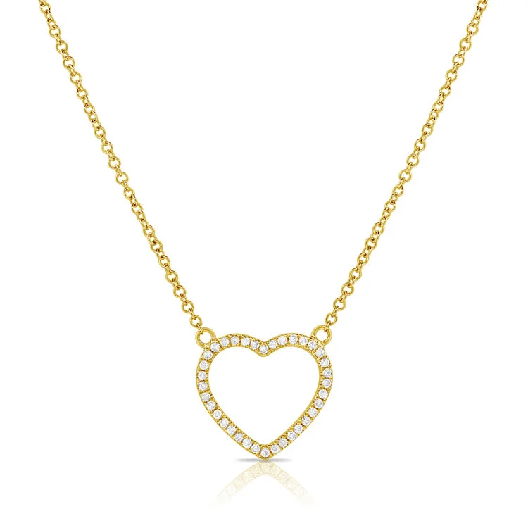 minimalist gemstone necklaces for women -14K Gold Heart Pendant with Diamonds