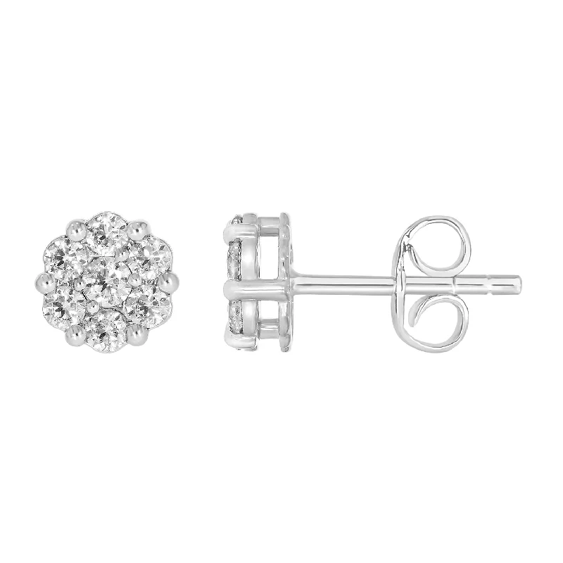 sun earrings for women -9ct White Gold 1 Carat Diamond Cluster Stud Earrings