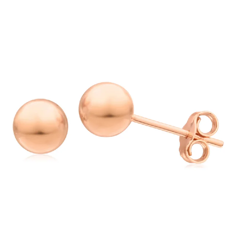 white gold earrings for women -Rose Gold Plated Sterling Silver Ball 6mm Stud Earrings