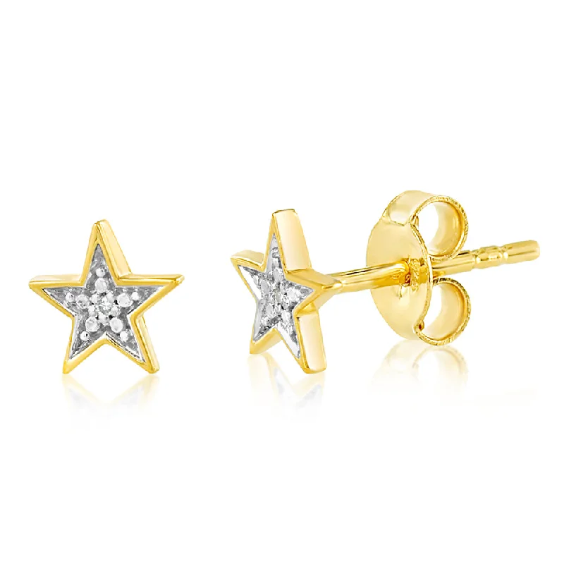 bold statement earrings for women -9ct Yellow Gold Diamond Star Stud Earrings