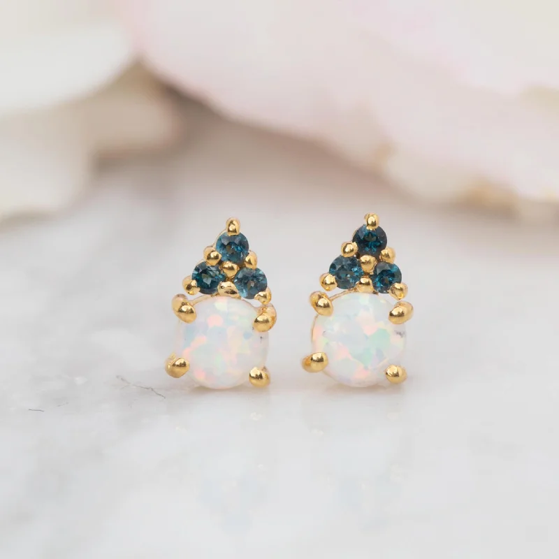 cross earrings for women -Opal & London Blue Topaz Doublet Studs