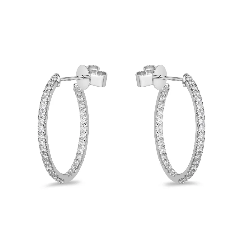 handmade earrings for women -Memoire 18ct White Gold 1 Carat Diamond Odessa Hoop Earrings 24x24mm