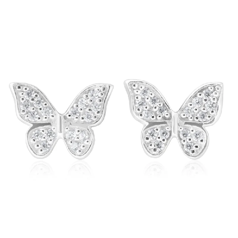 opal earrings for women -Sterling Silver Zirconia Butterfly Stud Earrings