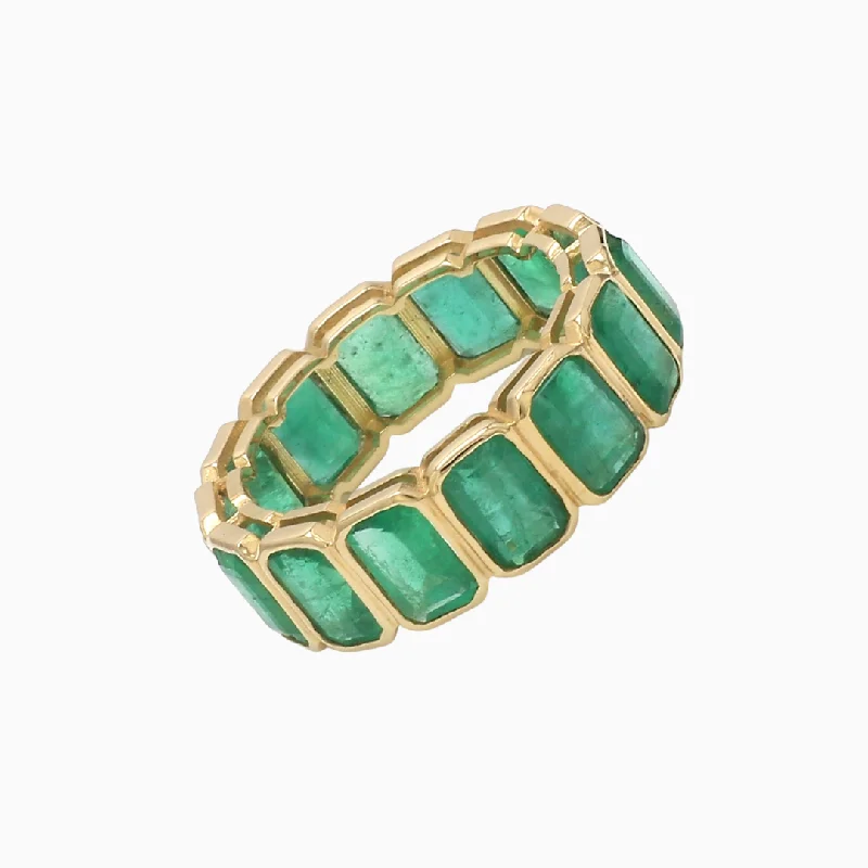 oval gemstone rings for women -Emerald Bezel Set Eternity Ring