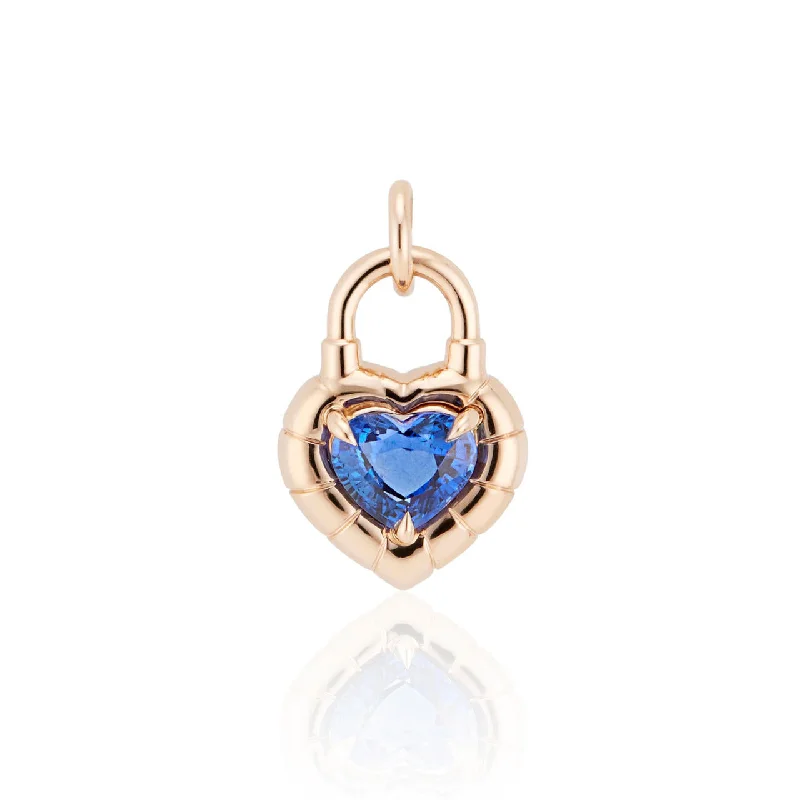 fashion statement necklaces for women -HEART SHAPED SAPPHIRE SOLITAIRE PADLOCK PENDANT