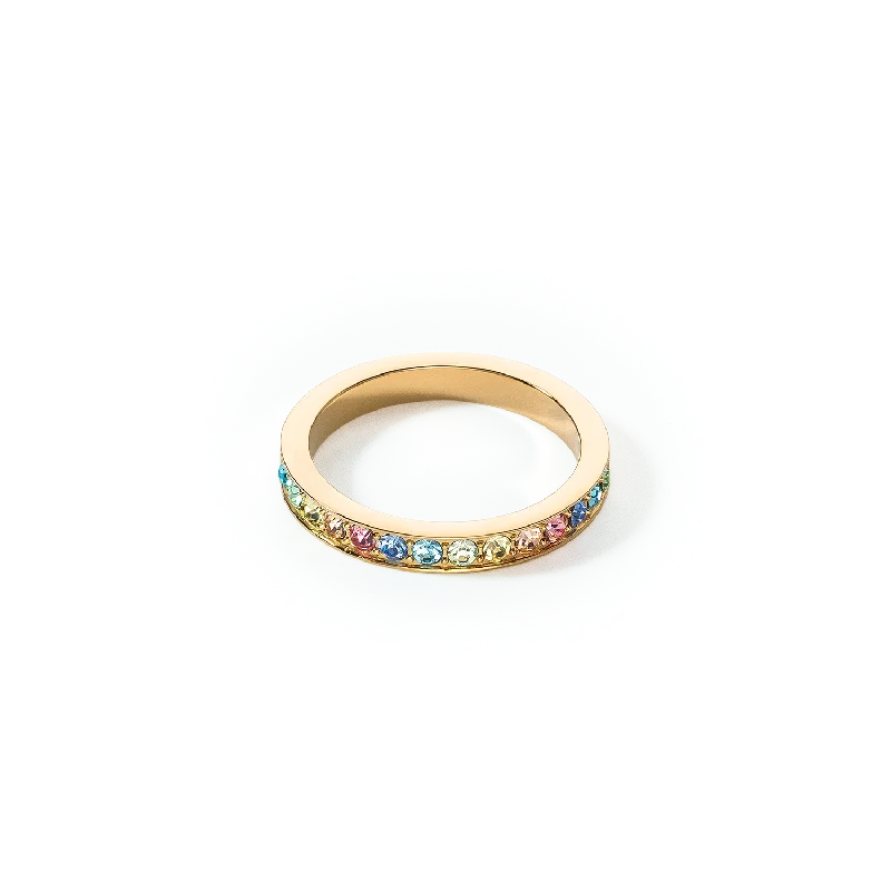 twist rings for women -Ring stainless steel & crystals slim gold multicolour pastel