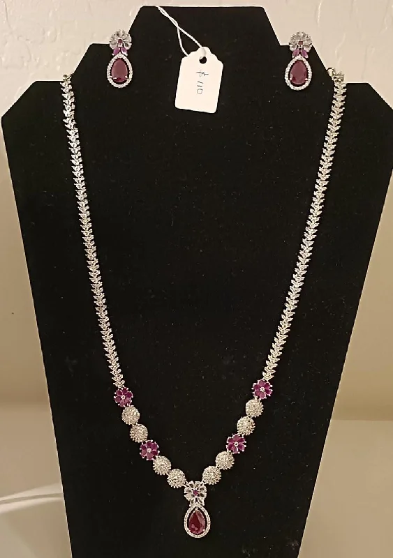 luxury necklaces for women -Beautiful American Diamond Purple Stoned Long Chain