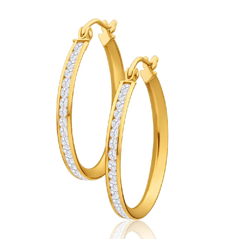 textured earrings for women -9ct Yellow Gold Silver Filled Cubic Zirconia 23mm Hoop Earrings