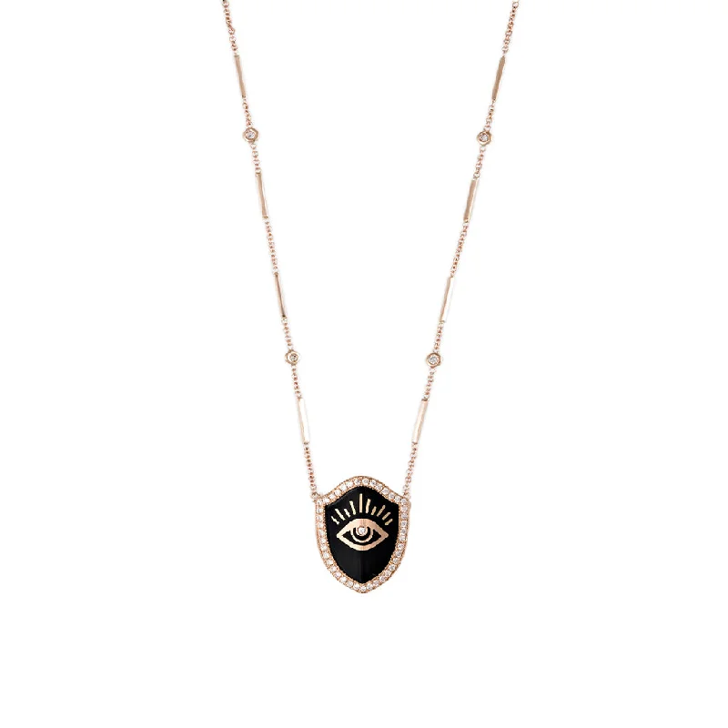 mother of pearl necklaces for women -ONYX DIAMOND EYE SHIELD NECKLACE