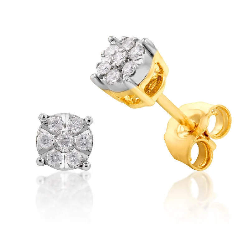 personalized earrings for women -9ct Yellow Gold Diamond Stud Earrings With 14 Brilliant Diamonds