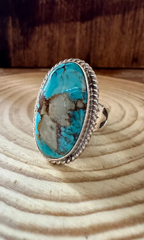 three-stone rings for women -ALVERY SMITH Handmade Sterling Silver and Turquoise Ring • Size 10 1/2