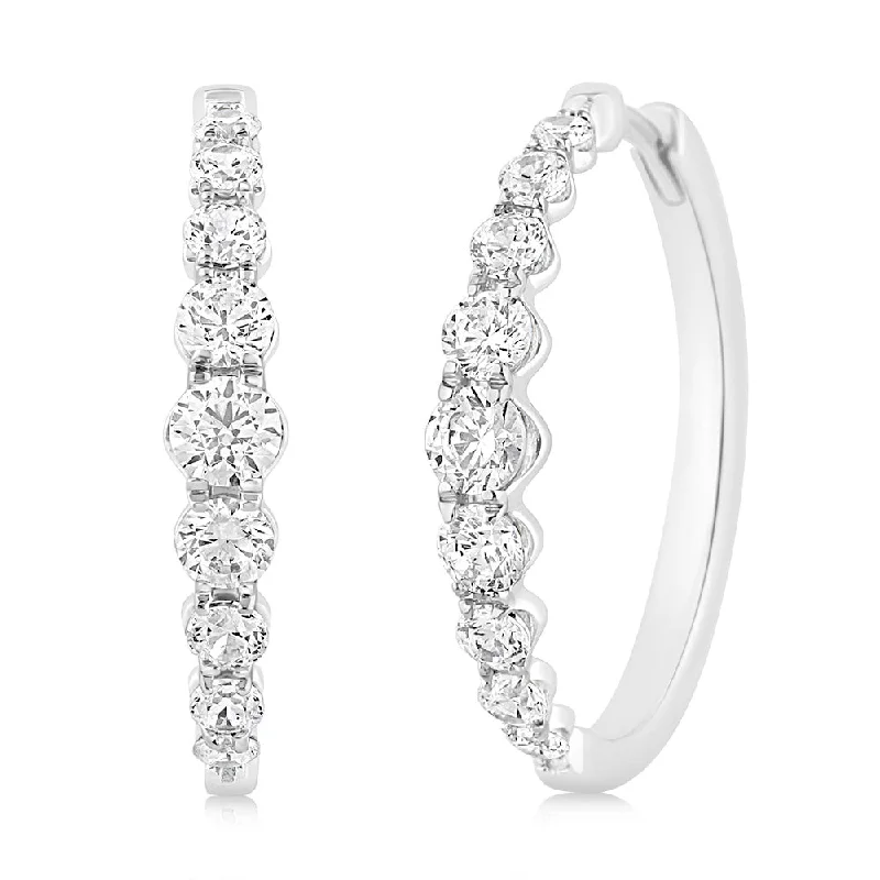 luxury earrings for women -Luminesce Lab Grown 10ct White Gold Hoop Earrings in 1 Carat Diamond