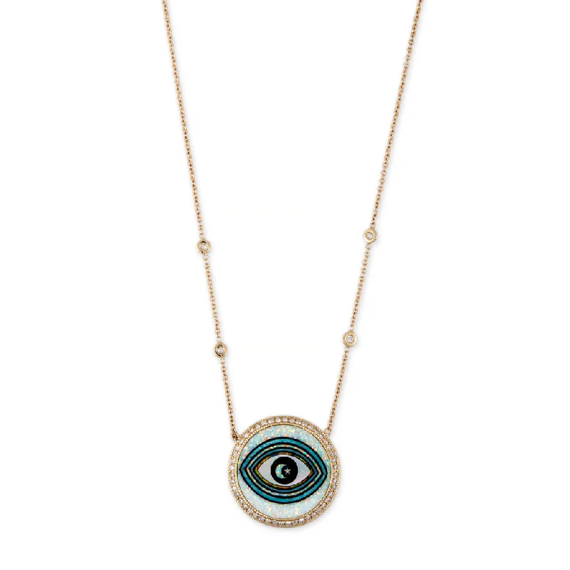 modern pendant necklaces for women -SMALL PAVE STAR + MOON EYE OPAL INLAY NECKLACE