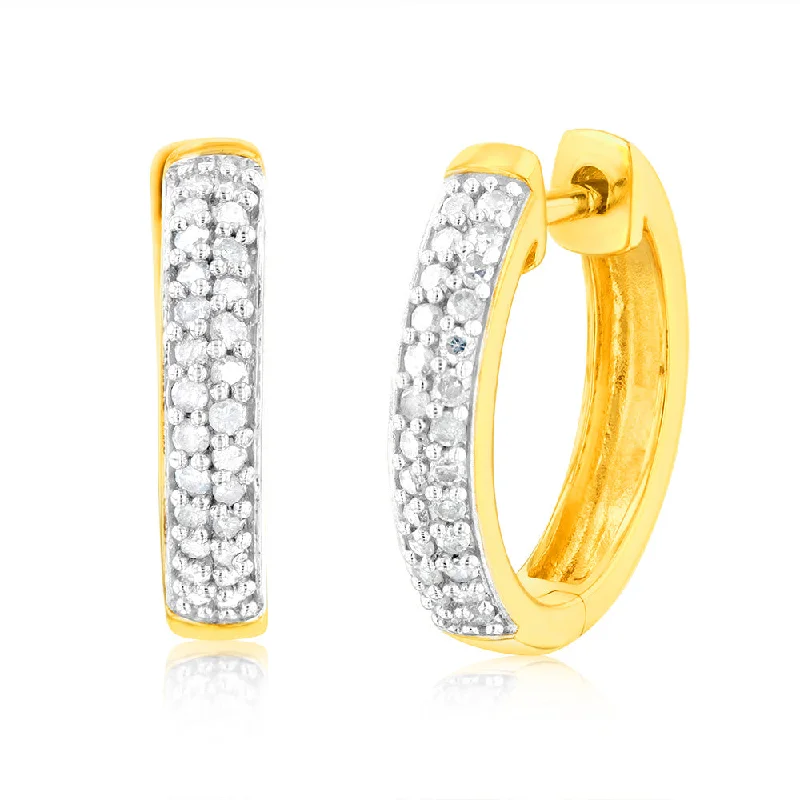 infinity earrings for women -Gold Plated Sterling Silver 1/5 Carat Diamond Pave Hoop Earrings