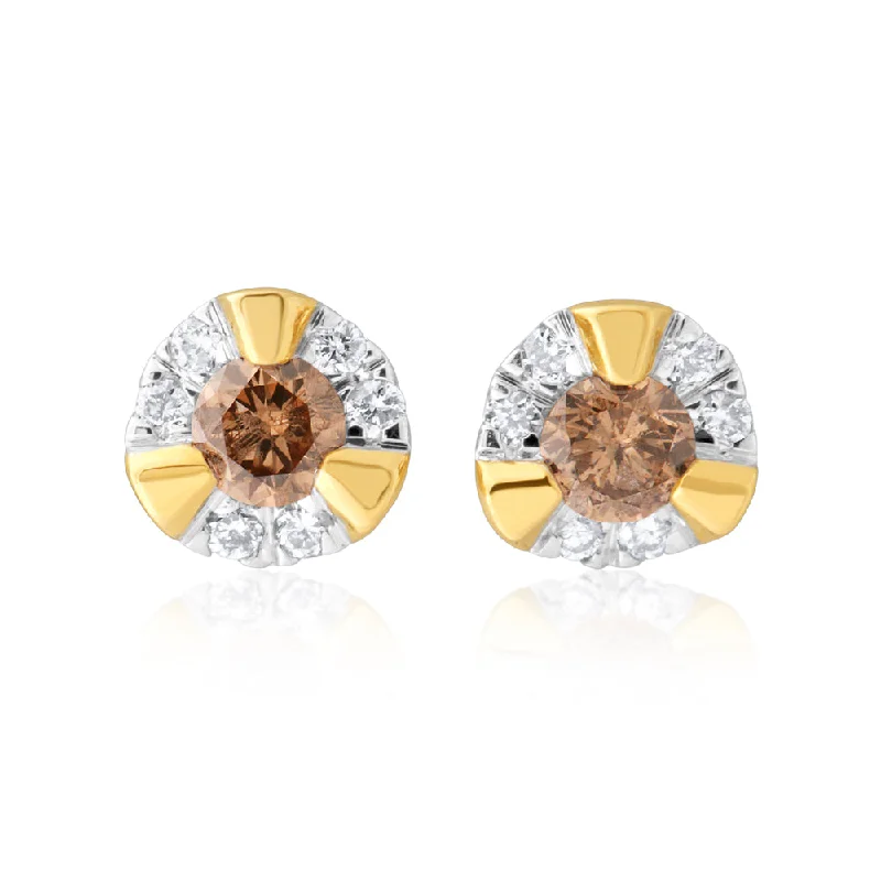 hoop earrings for women -9ct Yellow Gold Australian Champagne Diamond Earrings with 1/4 Carat of Diamonds